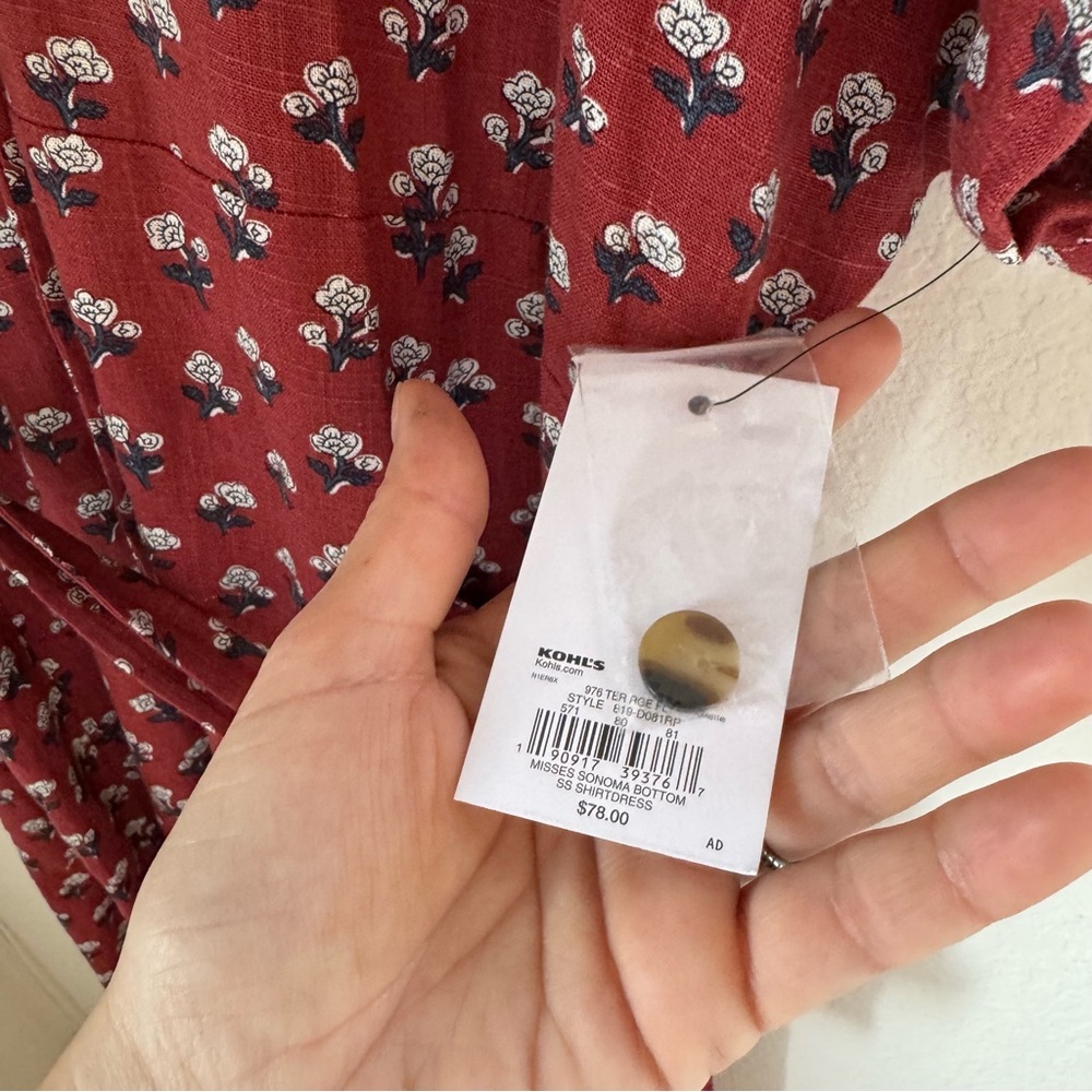 Sonoma Now + Gen Dress Linen Blend MIDI Button Up Rust Floral Women’s XL Cottage - Picture 4 of 9